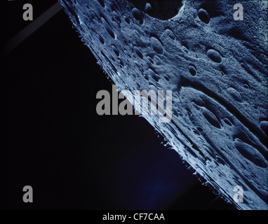 Moon surface. Studio photograph of a professionally made moon surface. Deep blue colors, horizontal format Stock Photo