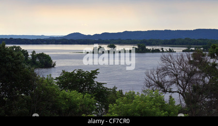 American Minnesota Wisconsin Mississippi River Summer in USA US outside horizon America landscape under water nobody none hi-res Stock Photo