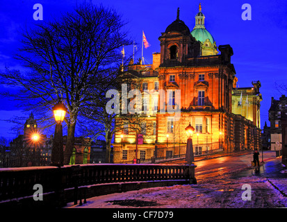 Dusk at the Bank of Scotland Building, The Mound, Edinburgh, Lothian Scotland  , UK in icy weather, winter @Hotpixuk Stock Photo