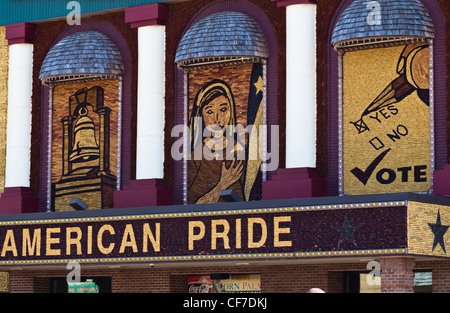 Closeup of the historical building wall of  the Corn Palace in Mitchell South Dakota USA US nobody horizontal front view background horizontal hi-res Stock Photo