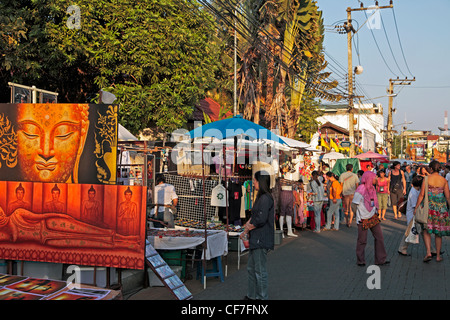 Art work on sale in street market, Chiang Mai, Thailand Stock Photo