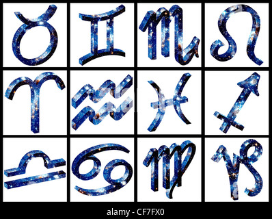 Illustrated star signs A night sky Gemini symbol on white background ...