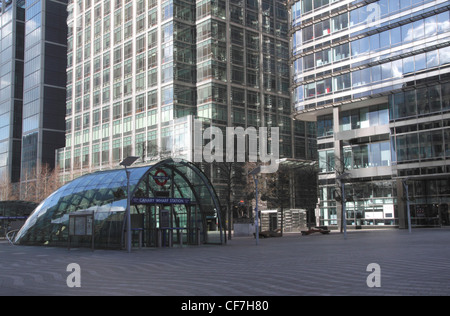 East entrance to Canary Wharf tube station Docklands London Stock Photo