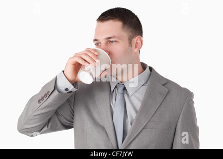 Businessman drinking tea Stock Photo
