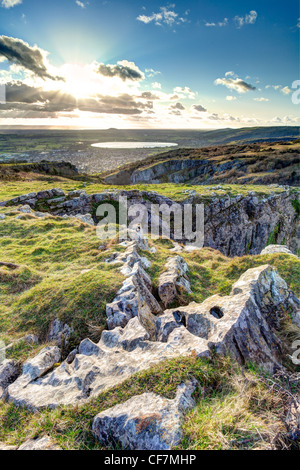 View of reservoir from Cheddar Gorge, Somerset, United Kingdom. Stock Photo