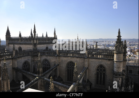 The roof of Seville's cathedral looking westward from Giralda tower Stock Photo