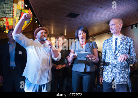 Ace of Cakes Duff Goldman, Mayor of Baltimore Stephanie Rawlings-Blake, Pope of Trash John Waters at AVAM for USCM 2011 Stock Photo