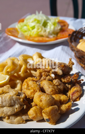 Pescaito frito el Malaga the grilled  fish on restaurant terrace Pedregalejo district Malaga Andalusia Spain Europe Stock Photo