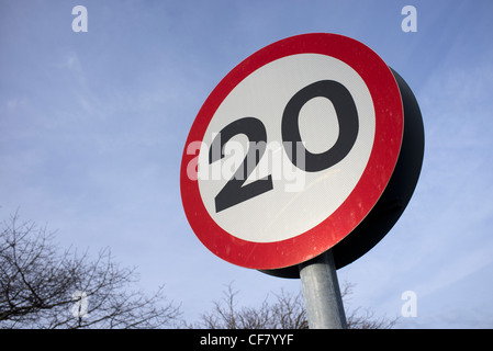 20 miles per hour speed limit road sign Stock Photo