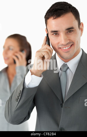 Close up colleagues on the phone Stock Photo