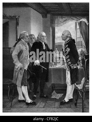 Interview between Lord Howe and Committee of Congress 1776 Benjamin Franklin, John Adams,   Edward Rutledge   Perth Amboy Stock Photo