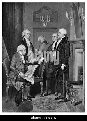 A drawing of President George Washington and his cabinet. From left to ...