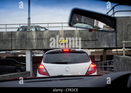 traffic jam exiting the car park Stock Photo