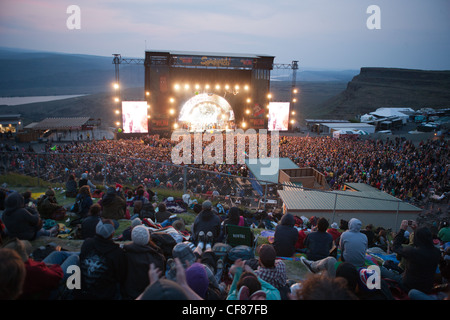 View of stage and large crowd at Sasquatch Music Festival, 2011, Flaming Lips playing. Stock Photo