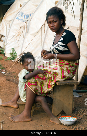 Refugees in the displaced camp of  Naibly ,Duekoue, Ivory Coast ,Cote d'Ivoire ,West Africa Stock Photo