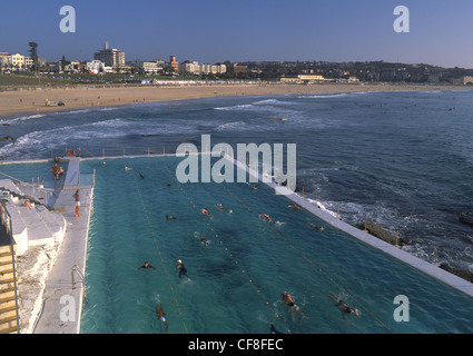 Bondi Icebergs Swimming Pool at dawn with Bondi Beach in background Sydney New South Wales Australia Stock Photo