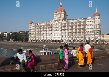 Taj Mahal Palace Hotel seen from the Gateway of India monument on the seafront at Mumbai Stock Photo