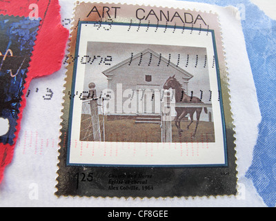 Detail of a franked  Canadian postage  stamp celebrating artists and their work  - Art Canada. Stock Photo
