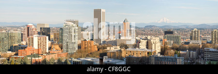 Portland Oregon Downtown City Skyline with Mount Hood on a Clear Day Panorama Stock Photo