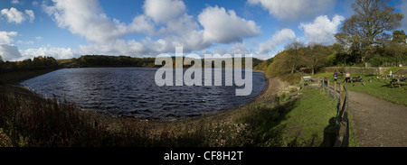 Panorama of Ogden Water reservoir near Halifax, West Yorkshire in Autumn. Stock Photo