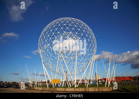 rise sculpture by wolfgang buttress nicknamed the westicles and balls on the falls on broadway roundabout Belfast Northern Irela Stock Photo