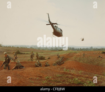 Operation Masher Bong Son, RVN Troops of the 1st Air Cav Div (Air Mobile) await movement by helicopter for assault against the V Stock Photo