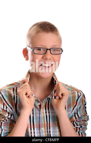 confident smiling teenage boy. Isolated on white background Stock Photo