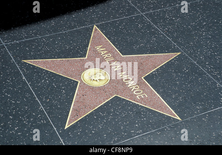 Star, Marilyn Monroe, floor, Walk of fame, Hollywood Boulevard, Hollywood, Los Angeles, California, USA, United States, America, Stock Photo