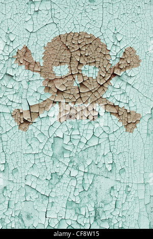 The skull and bones on the old cracked wall Stock Photo