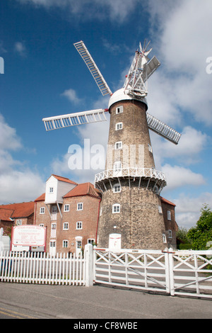 The Maud Foster Windmill is a seven-storey, five sail windmill located by the Maud Foster Drain in Skirbeck, Boston. Stock Photo