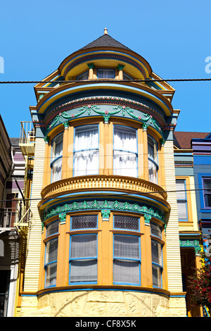 Colourfully painted Victorian houses in the Haight-Ashbury district of San Francisco, California, United States of America Stock Photo