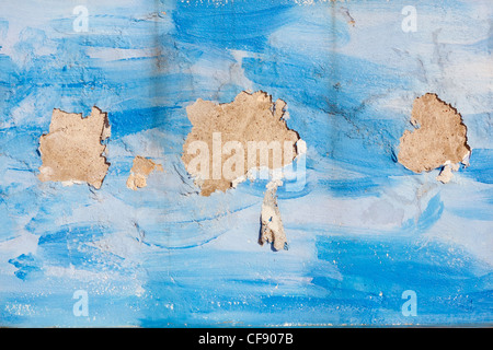 Three small island in the blue ocean abstract concept. Cracked plaster on the wall Stock Photo