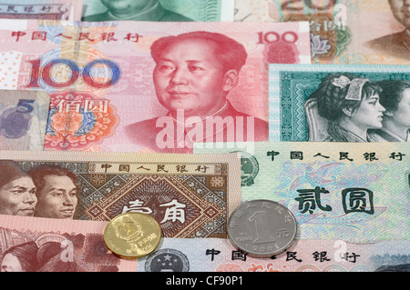 Money, notes, coins, colorful, Yuan, CNY, Renminbi, RMB, China, currency, Stock Photo