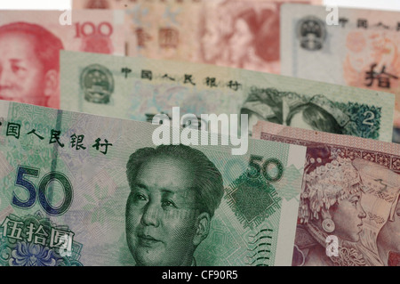 Money, notes, coins, colorful, Yuan, CNY, Renminbi, RMB, China, currency, Stock Photo