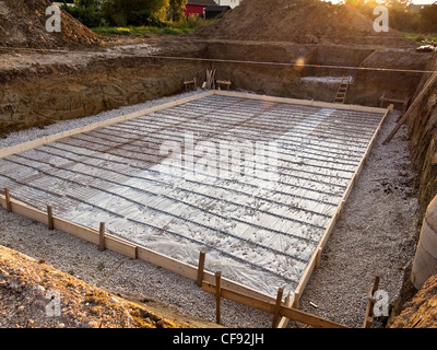foundation slab of a basement in house construction Stock Photo