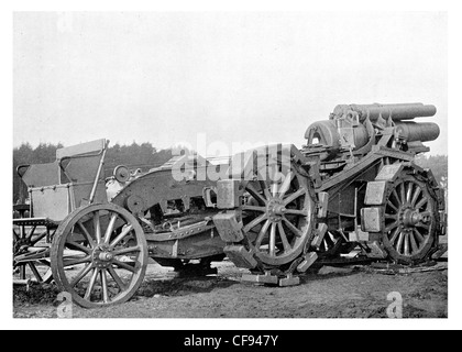 Heavy Gun artillery battery gunner cannon siege weapon front line bombardment bombing caterpillar track Stock Photo