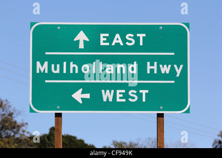 Mulholland Highway sign near Los Angeles California. Stock Photo