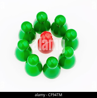 red and green characters. in contrast team. quota for women in the workplace. Stock Photo