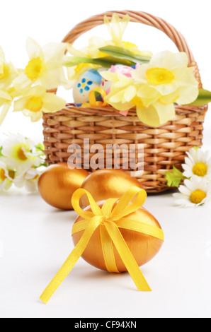 Easter eggs with bows over white background Stock Photo - Alamy