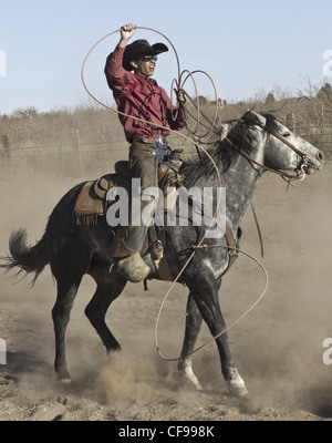 Team roping event in a small west Texas town. Stock Photo