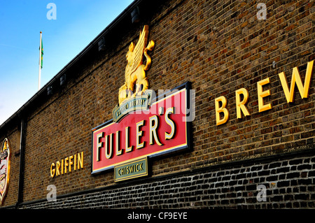 Logo of Fullers brewery on brick wall,Chiswick, London Stock Photo