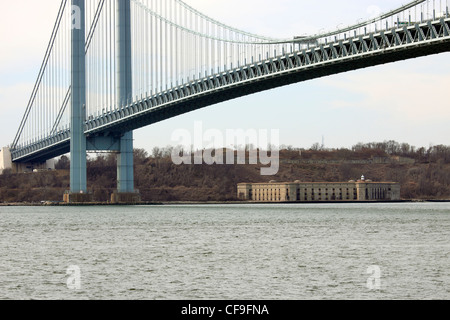 View of Fort Wadsworth, a 200 year old military installation under the Verrazano Bridge on the Staten Island side, New York City Stock Photo