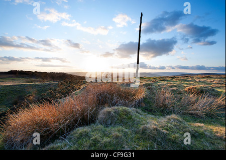 The Wooden Pole on the Longshaw Estate in Derbyshire Great Britain Stock Photo