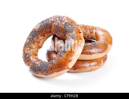 Three bagels isolated on white background Stock Photo