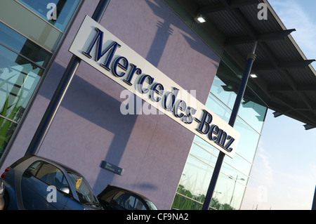 Mercedes Benz sign at Mercedes World at Brooklands, Surrey Stock Photo