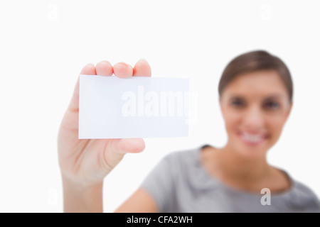 Blank business card being presented by woman Stock Photo