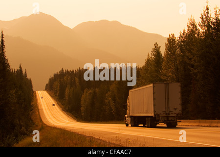 Traffic on Trans Canada Highway near Field, British Columbia, Canada. Stock Photo