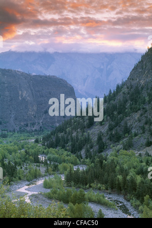 Lillooet river valley at sunset, British Columbia, Canada. Stock Photo