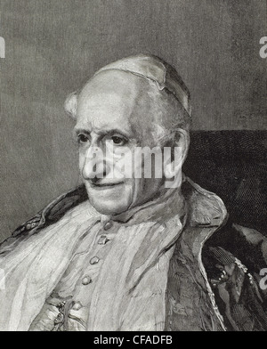 Leo XIII (1810-1903). Italian Pope (1878-1903), named Vincenzo Gioacchino Pecci. Engraving. Stock Photo