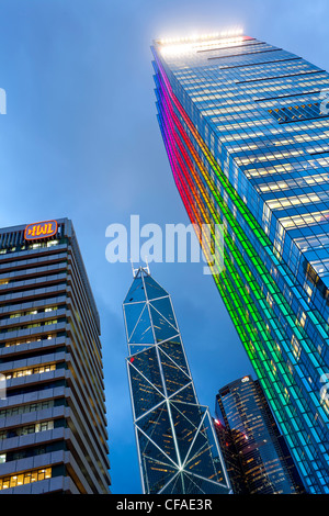 Hong Kong skyline at dusk, Central business and financial district, Bank of China building, Hong Kong Island, China Stock Photo